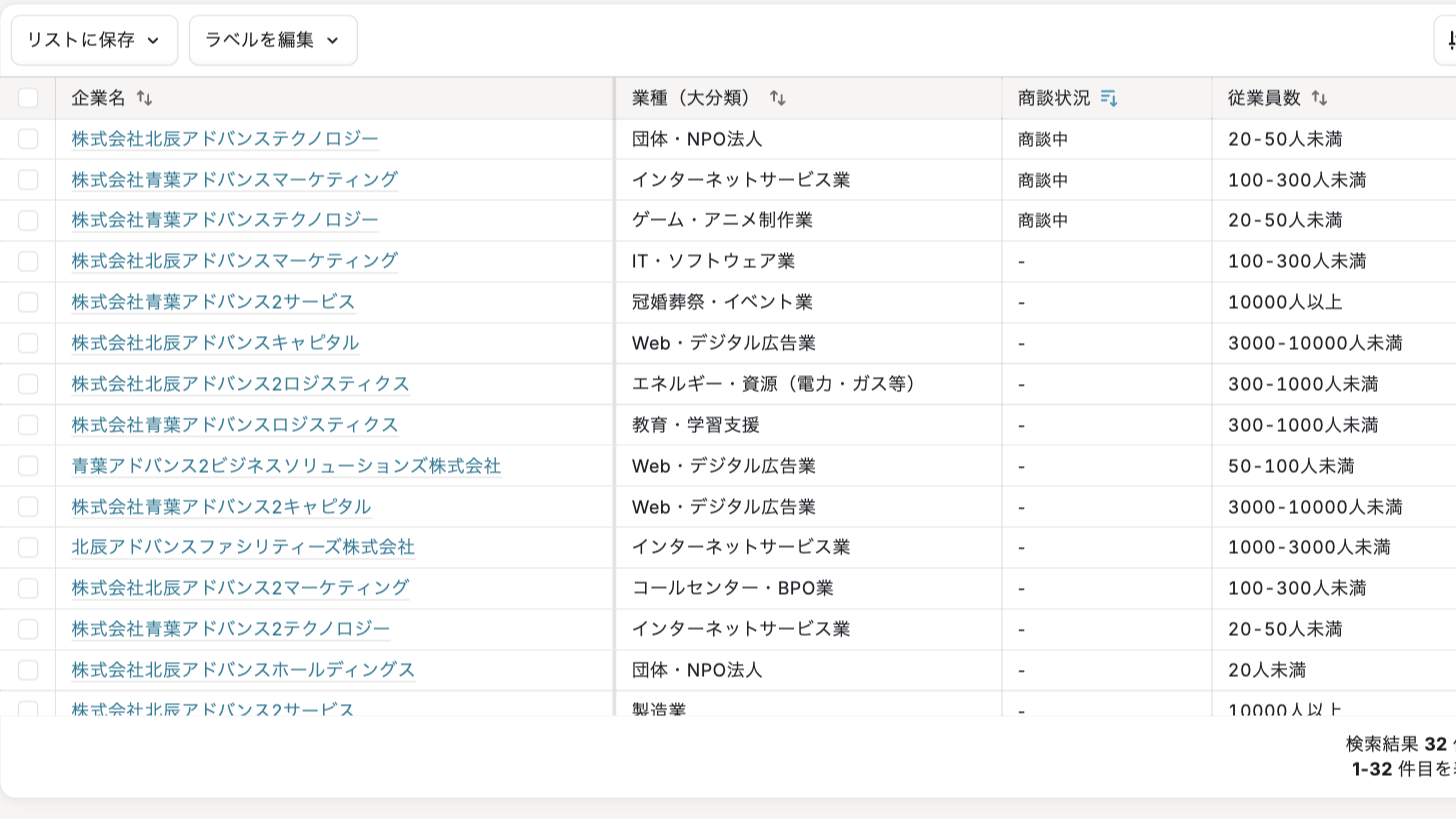 List of companies in the infobox showing deal statuses after importing HubSpot deals